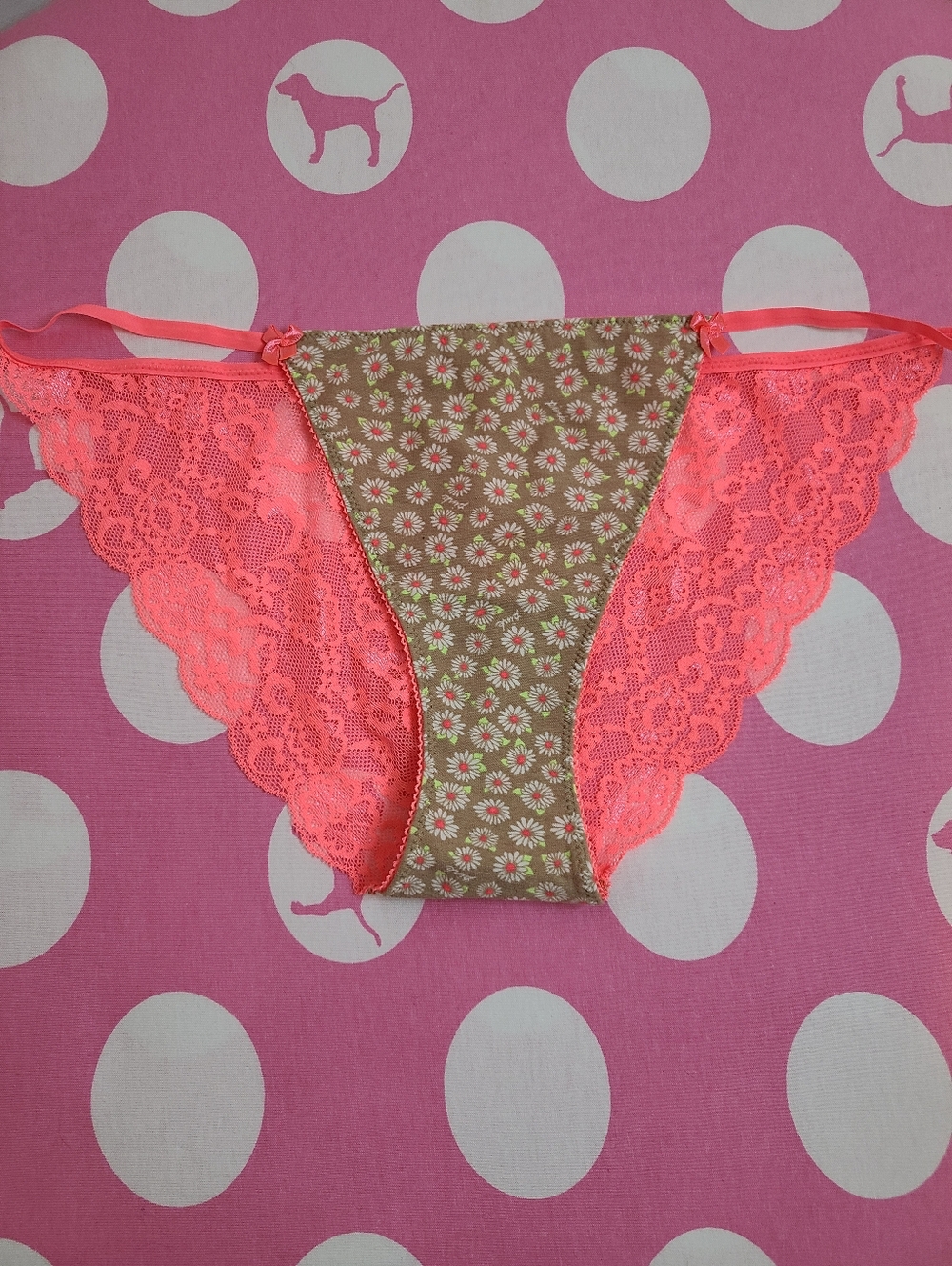 New VTG VS PINK Classic Cotton Low Rise Lace Back String Bikini Panty Size Lg